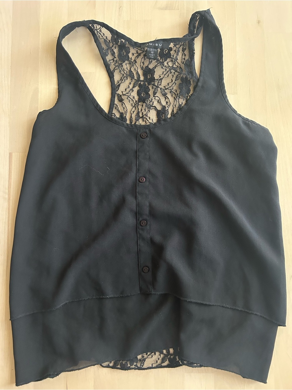 Amisu Black Lace-Back Button Front Tank